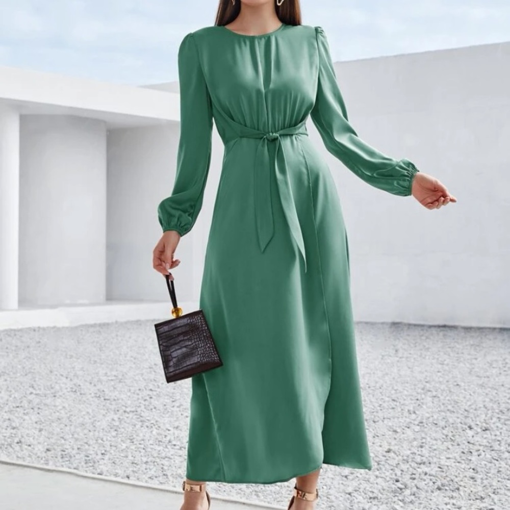 Elegant Green Long Sleeve Dress